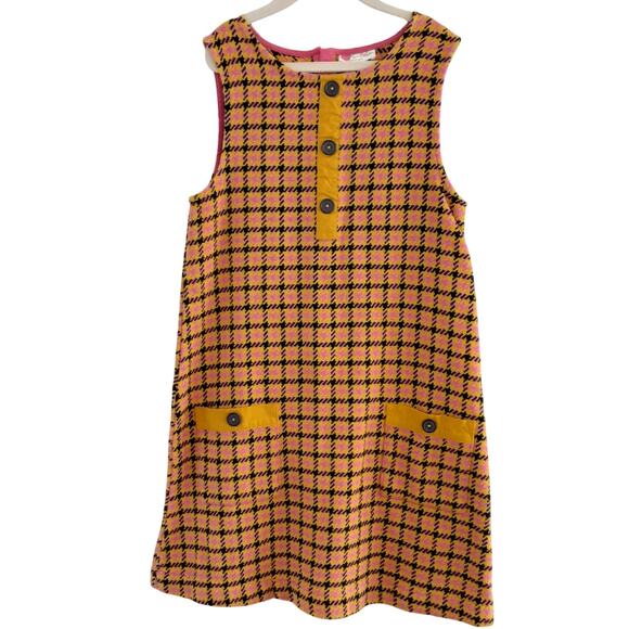 Mini Boden Orange Tweed Houndstooth Sheath Dress Girls 9/10 Sleeveless Cotton - Picture 1 of 9